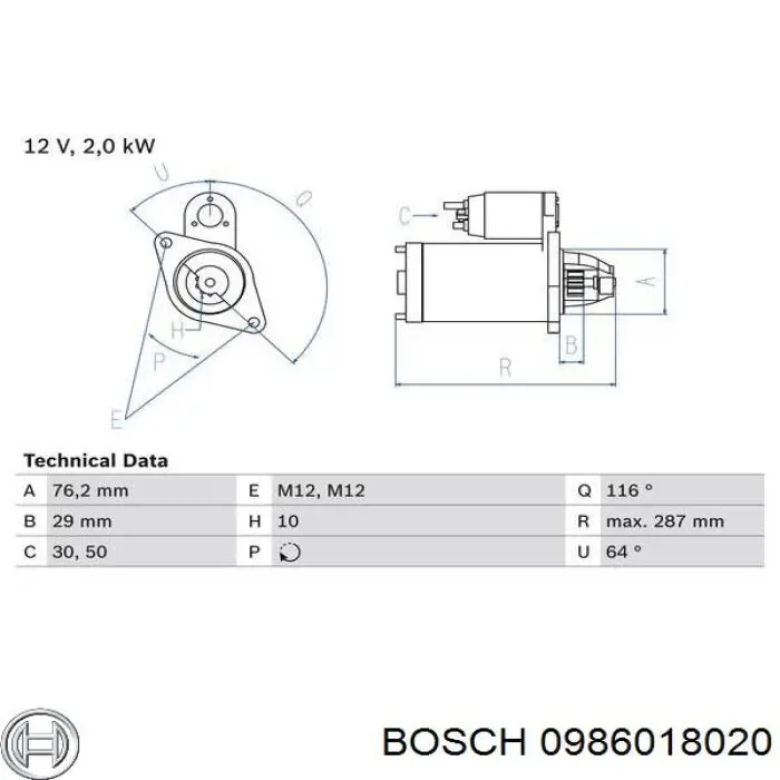 0986018020 Bosch стартер