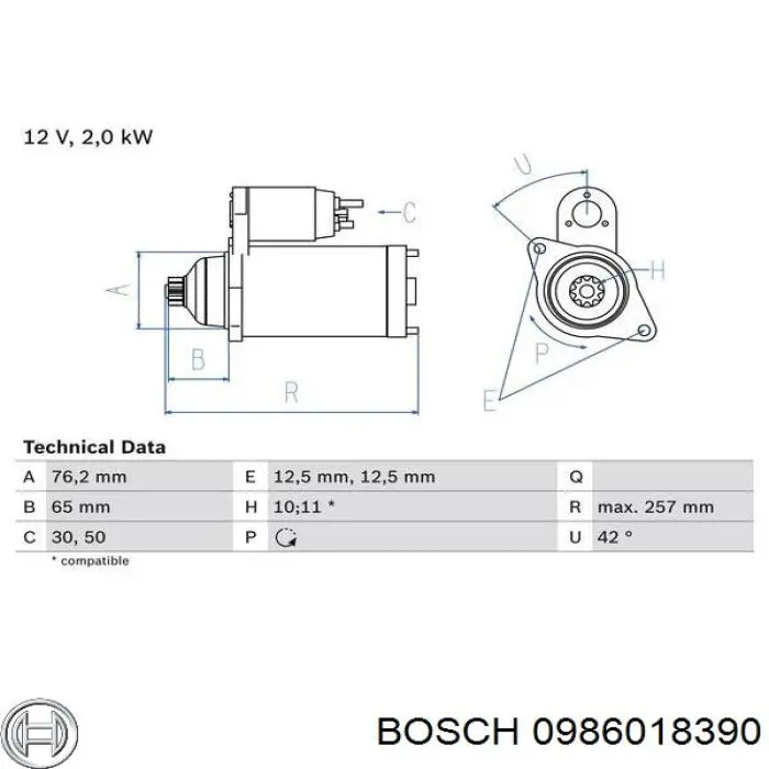 0 986 018 390 Bosch стартер