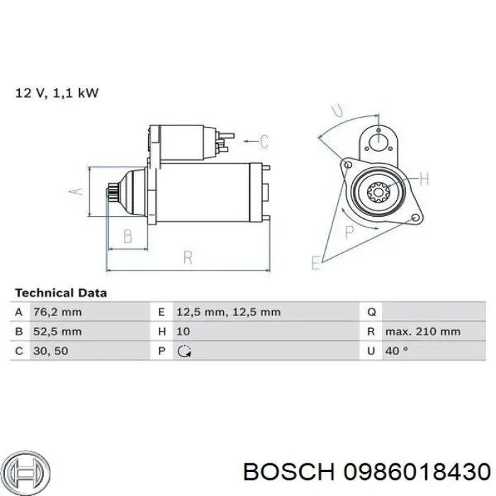0 986 018 430 Bosch стартер