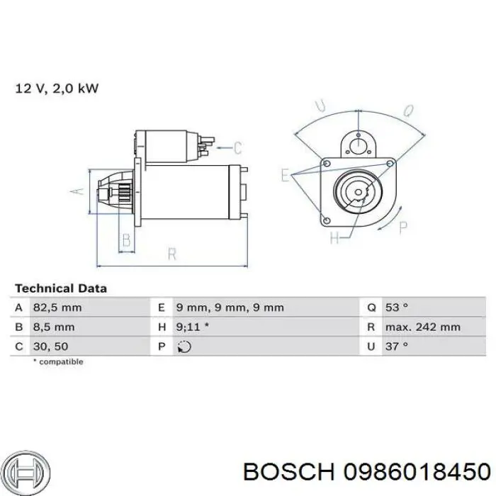 0986018450 Bosch стартер