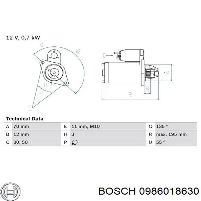 0 986 018 630 Bosch стартер