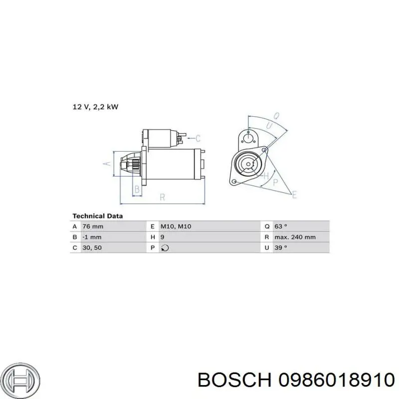 0986018910 Bosch стартер