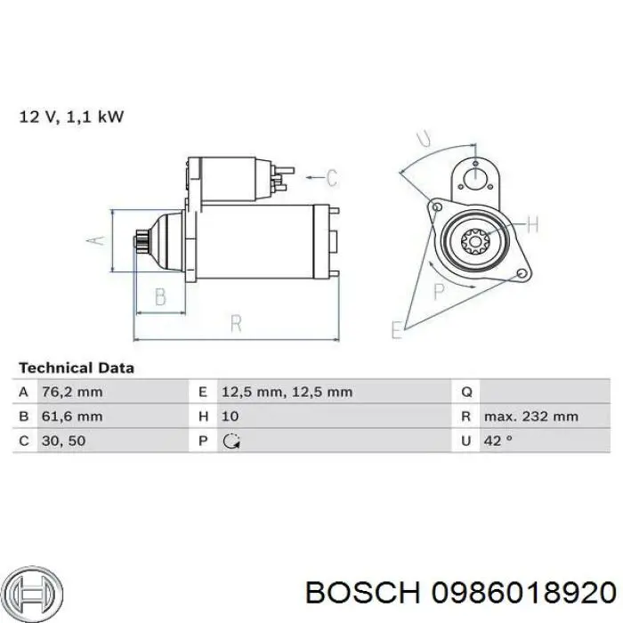0986018920 Bosch стартер