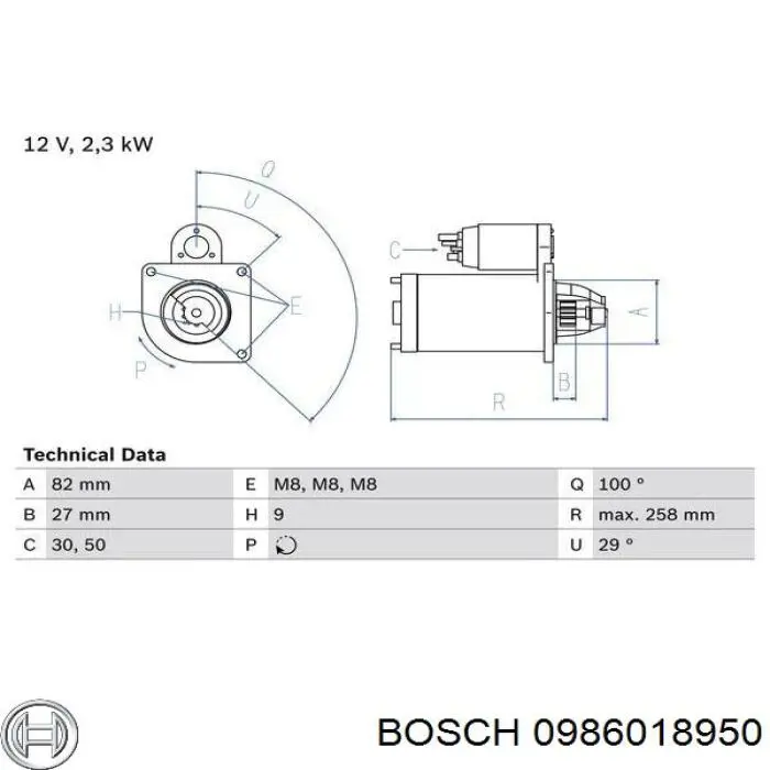 0986018950 Bosch стартер