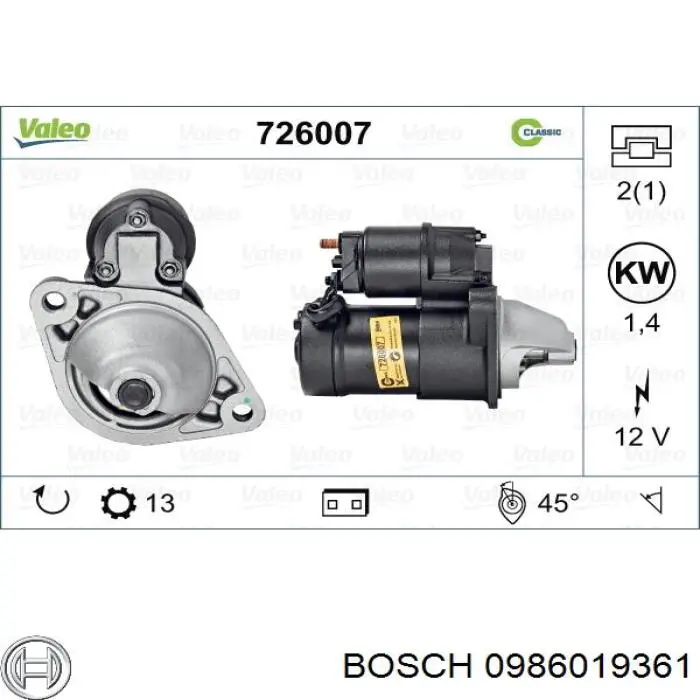 Стартер Bosch 0986019361 цена, от 36.64 USD
