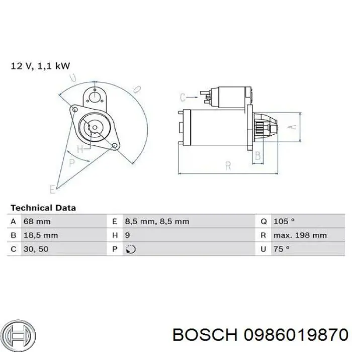 0986019870 Bosch стартер