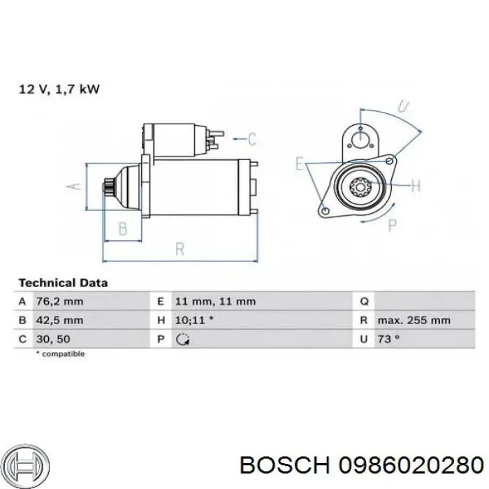 Motor de arranque 0986020280 Bosch