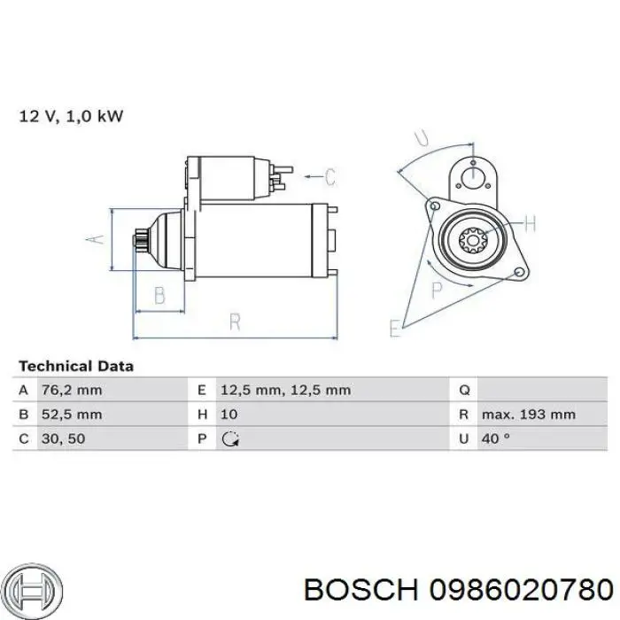 0986020780 Bosch стартер