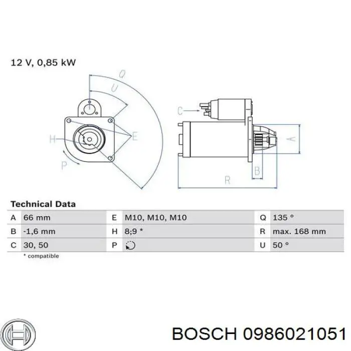 0 986 021 051 Bosch стартер