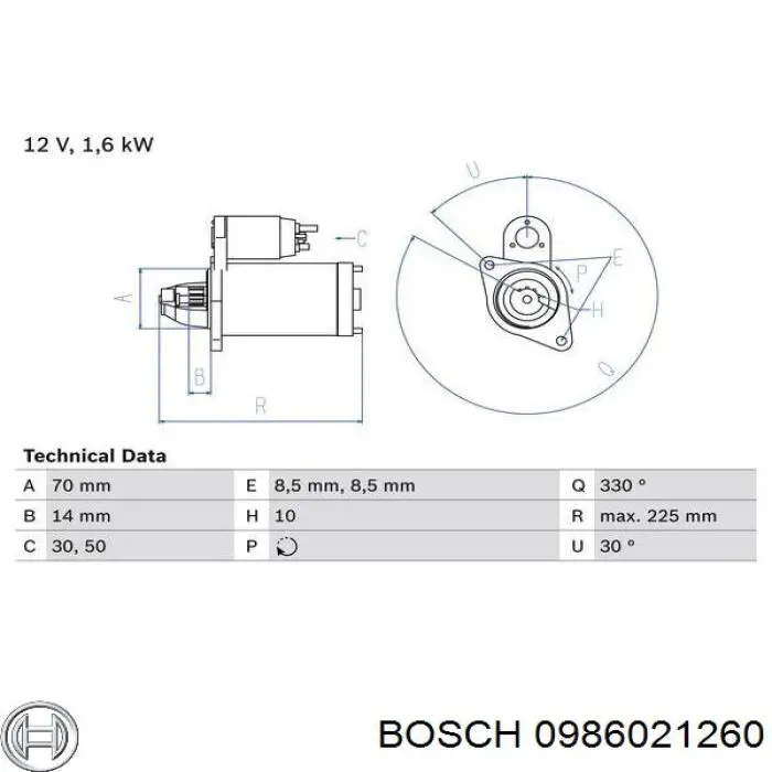 0 986 021 260 Bosch стартер