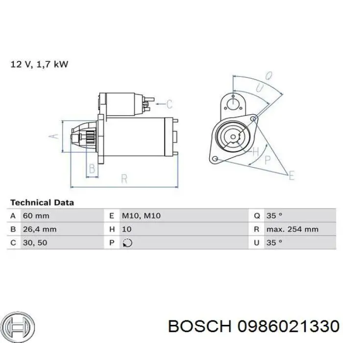 0 986 021 330 Bosch стартер