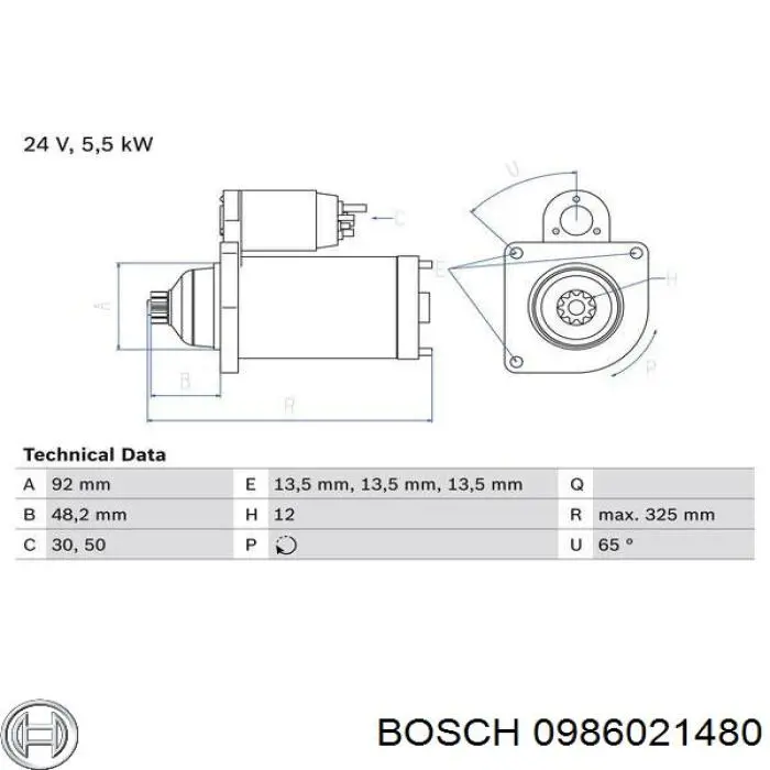 0 986 021 480 Bosch стартер
