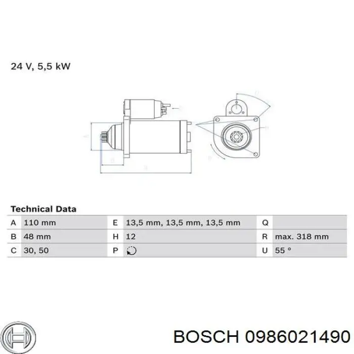 0 986 021 490 Bosch стартер