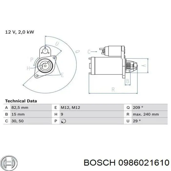 0 986 021 610 Bosch стартер