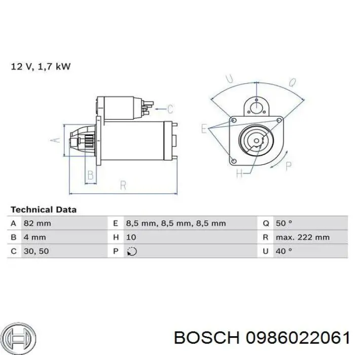 Стартер 0986022061 Bosch