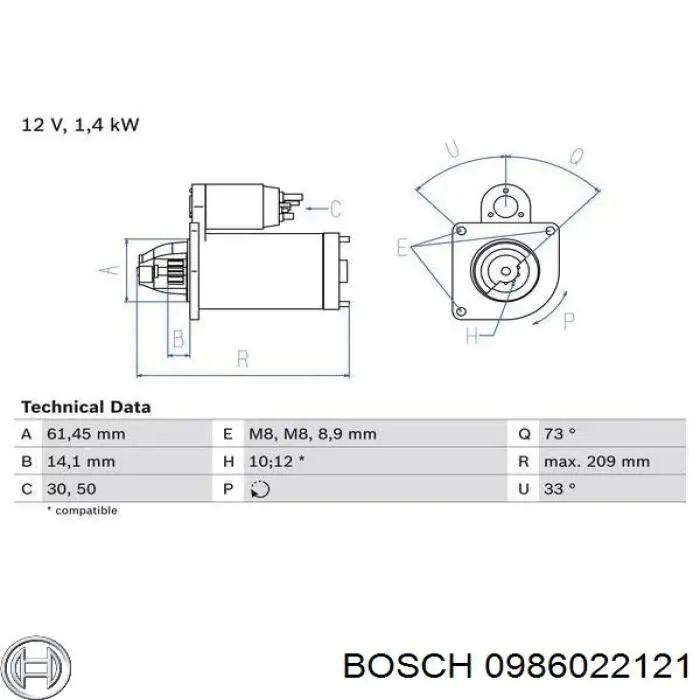 0 986 022 121 Bosch стартер