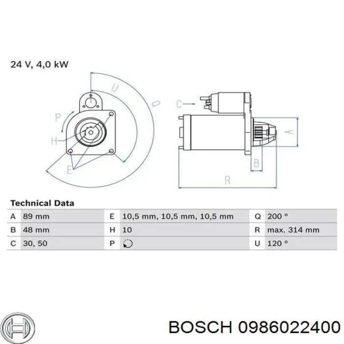 Стартер 0986022400 Bosch