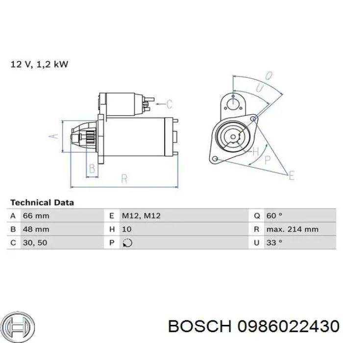 Стартер 0986022430 Bosch