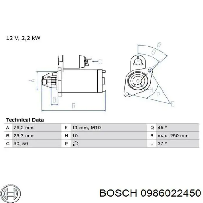 0986022450 Bosch стартер