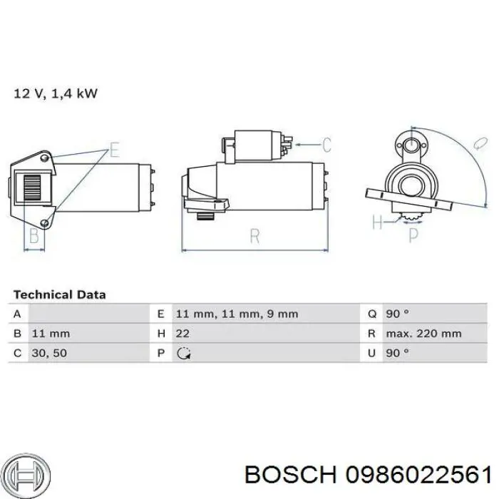 Motor de arranque 0986022561 Bosch