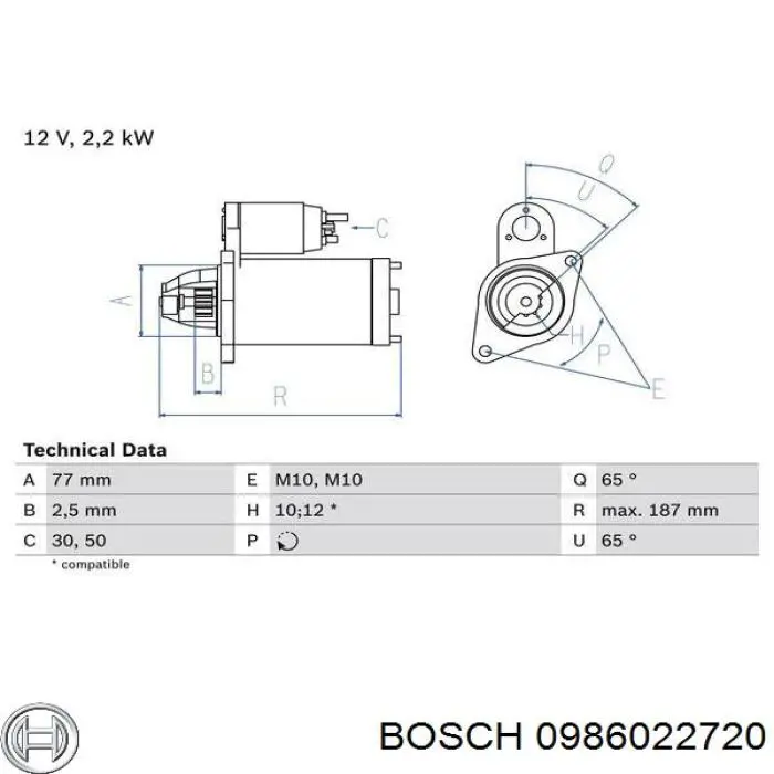 Стартер 0986022720 Bosch