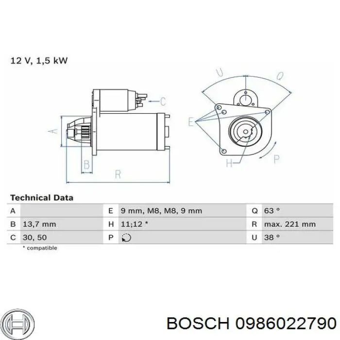 0 986 022 790 Bosch стартер