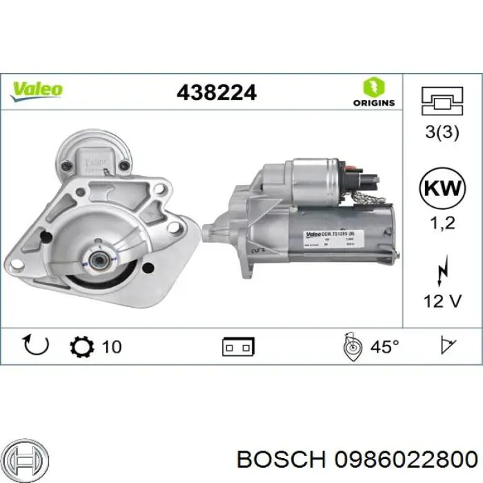 Стартер Bosch 0986022800 цена, от 64.19 USD