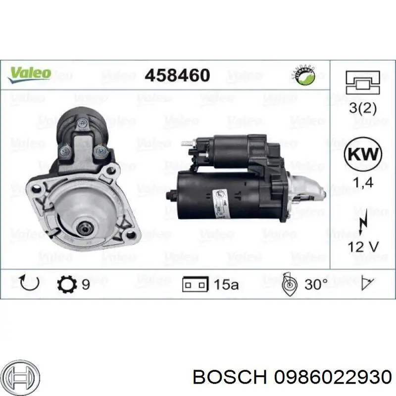 Стартер двигателя Bosch 0986022930