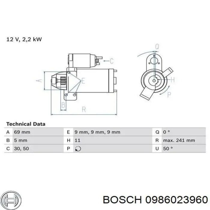 Стартер 0986023960 Bosch