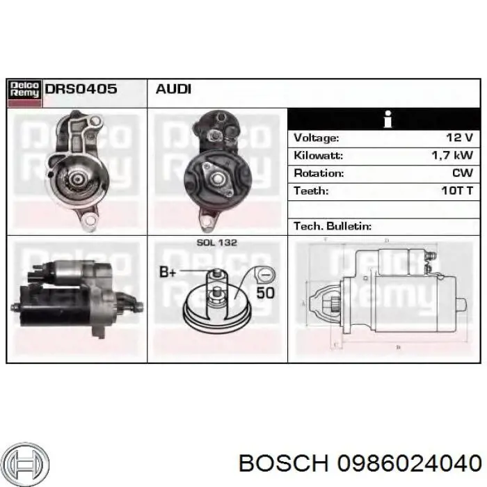 Стартер двигателя Bosch 0986024040