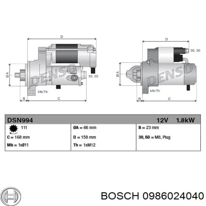 Купить 0986024040 Bosch Стартер