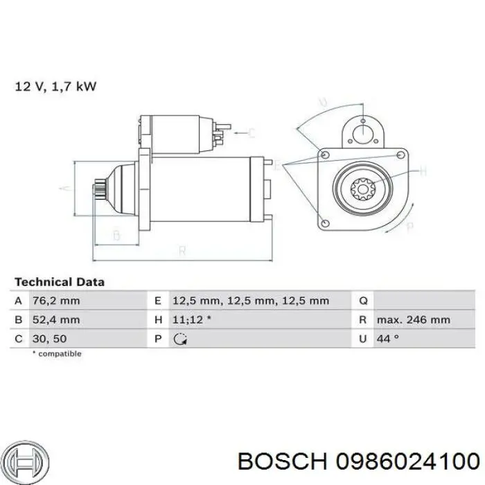 Стартер 0986024100 Bosch