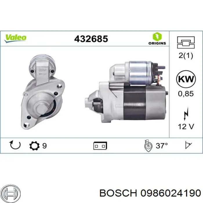 Стартер 0986024190 Bosch