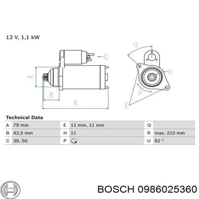 Стартер 0986025360 Bosch