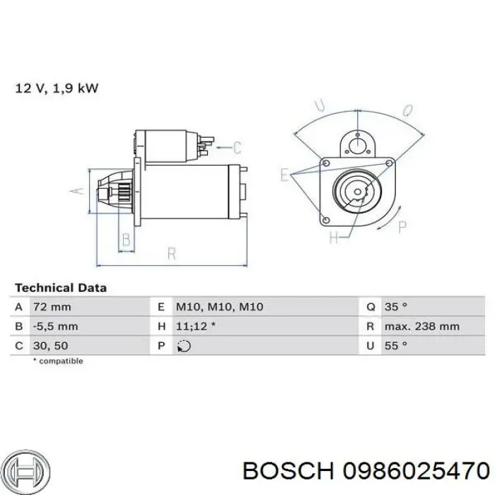 0986025470 Bosch motor de arranco