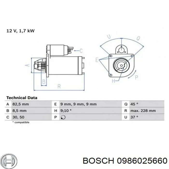 Стартер двигателя Bosch 0986025660