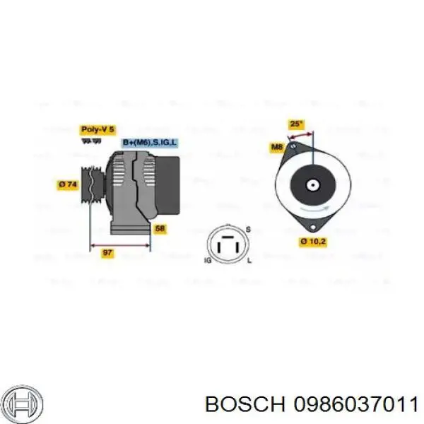 Генератор 0986037011 Bosch