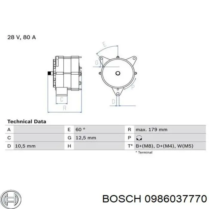 0 986 037 770 Bosch генератор