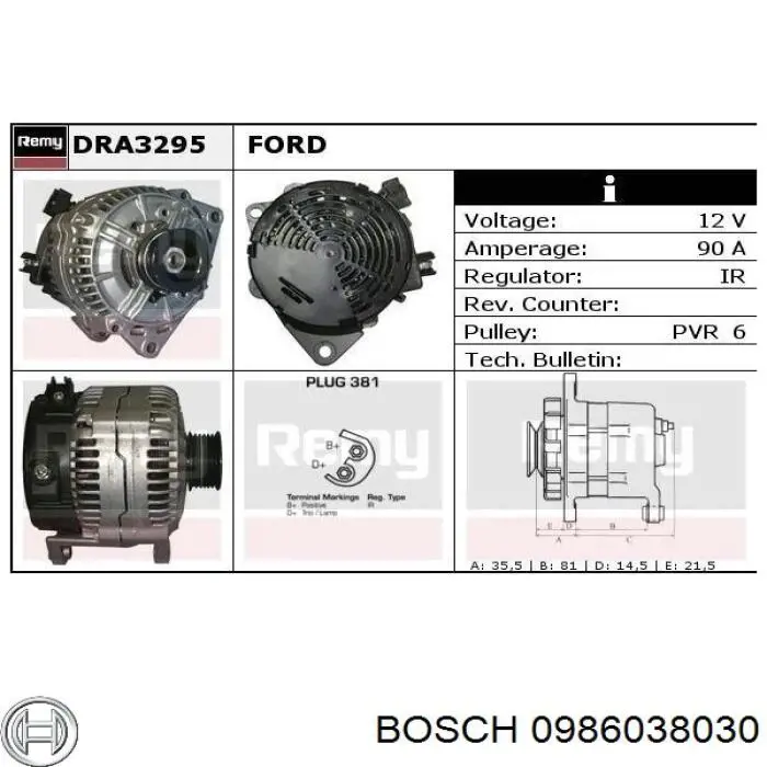Alternador 0986038030 Bosch