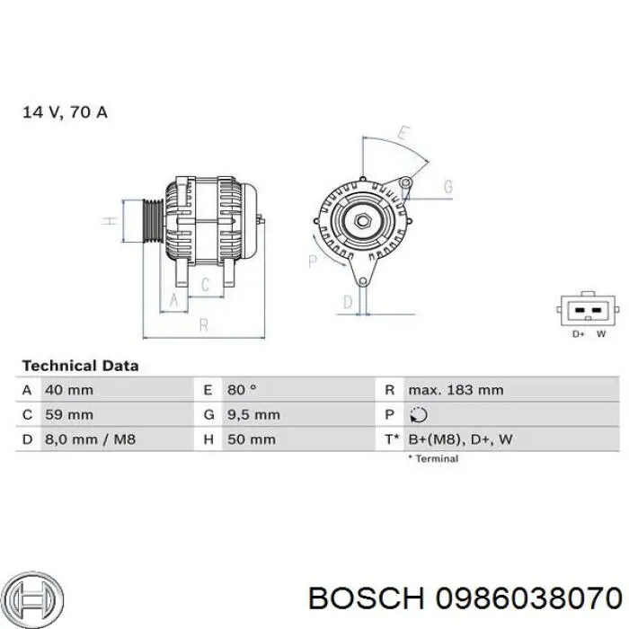 Генератор 0986038070 Bosch