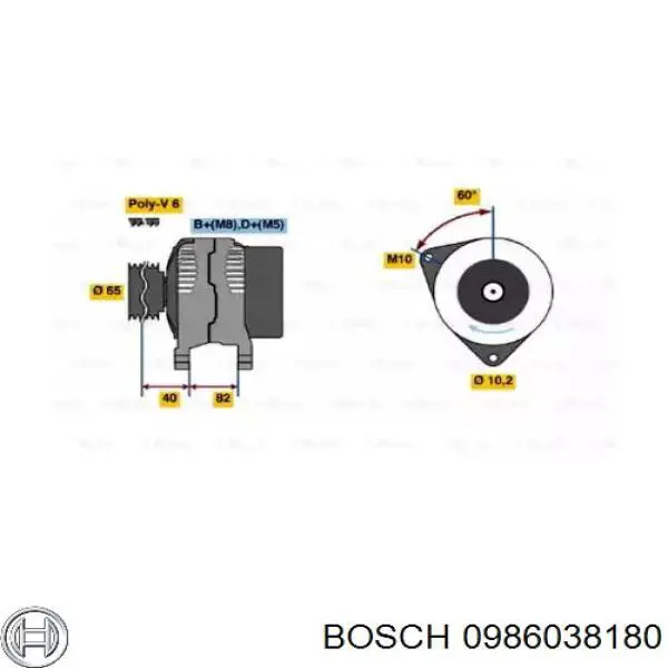 0 986 038 180 Bosch генератор