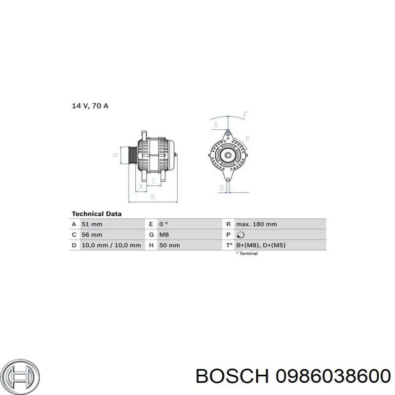 Alternador 0986038600 Bosch