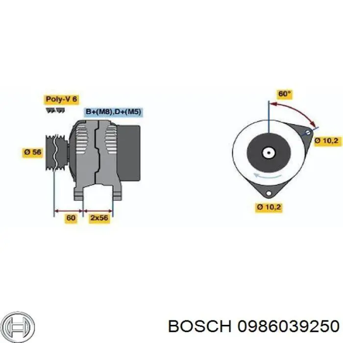 Alternador de coche 0986039250 Bosch