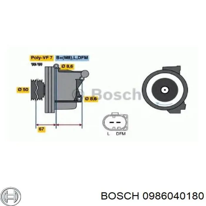 Генератор автомобиля Bosch 0986040180