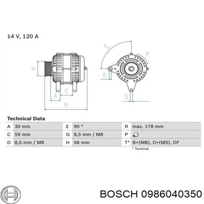 Генератор 0986040350 Bosch