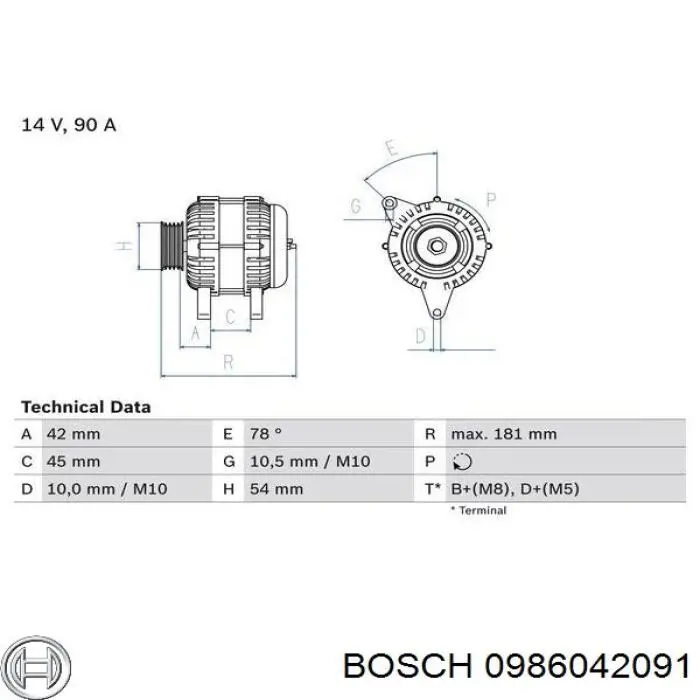 0 986 042 091 Bosch генератор