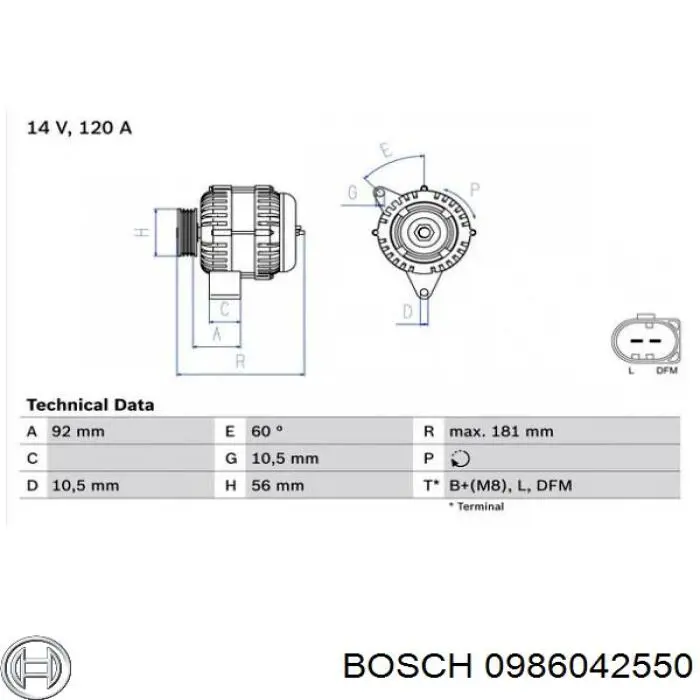 0 986 042 550 Bosch генератор