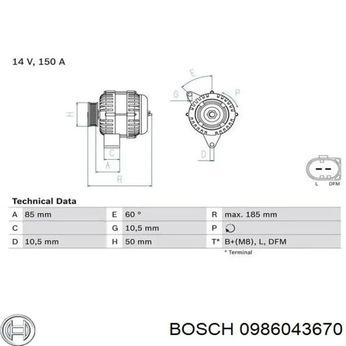 Alternador 0986043670 Bosch