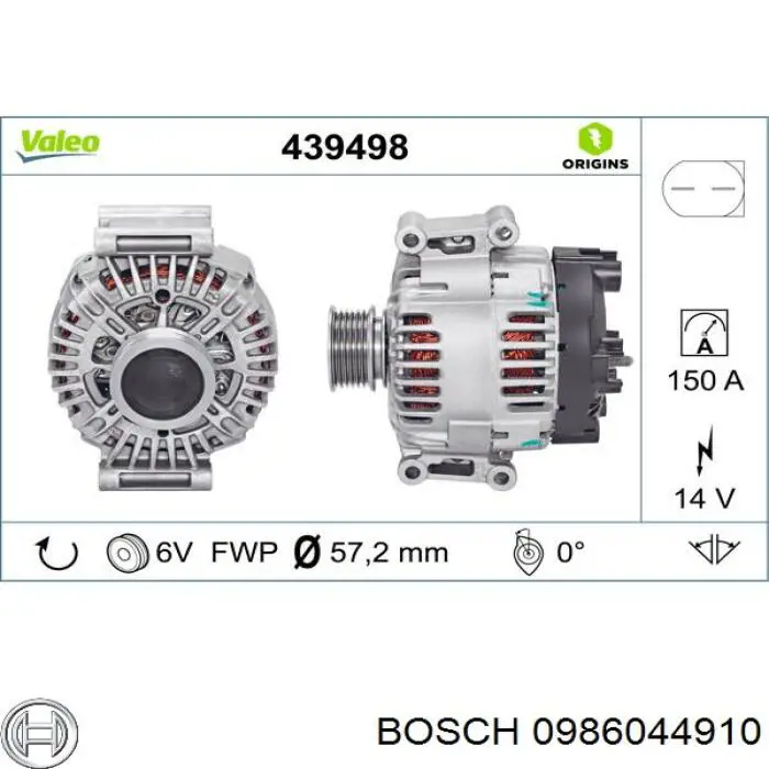 Генератор автомобиля Bosch 0986044910