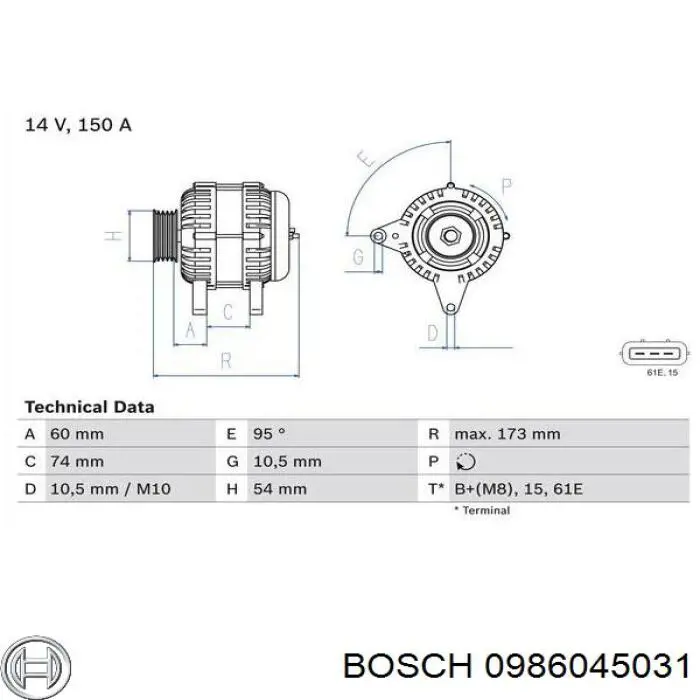 0 986 045 031 Bosch генератор